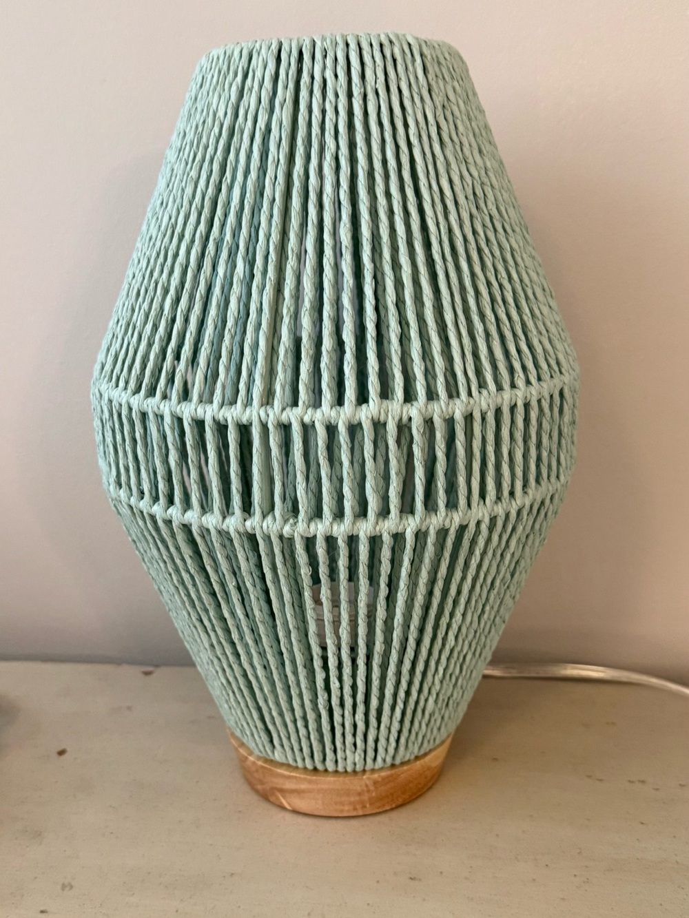 Sage Rope Lantern Table Lamp with Wooden Base